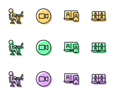 Görüntülü sohbet konferansını ayarla, Freelancer, ve ikon. Vektör