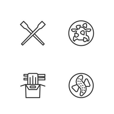 Tabakta salatalık, karton kutuda Asya eriştesi, yemek çubukları ve Kung Pao tavuk ikonu servis edildi. Vektör