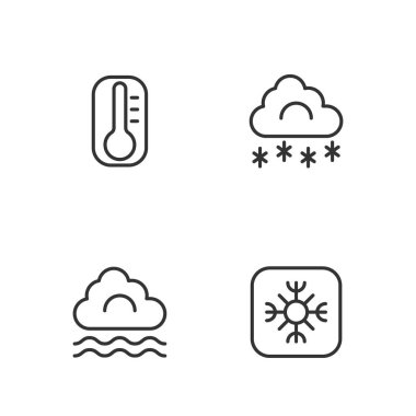 Kartanesi, sis ve bulut, termometre ve kar ikonlu bulut hattını ayarlayın. Vektör