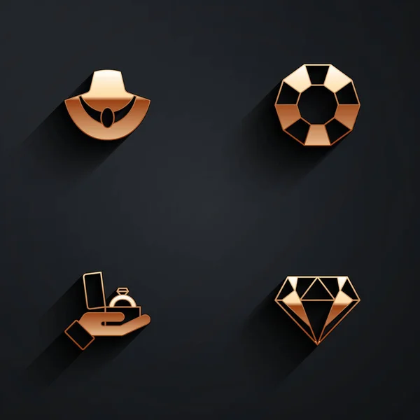 Set Halskette Auf Schaufensterpuppe Diamant Verlobungsring Box Und Symbol Mit — Stockvektor