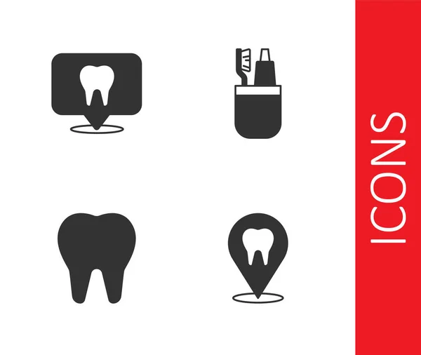 Установите Место Расположения Стоматологической Клиники Значок Зубной Зубной Щетки Зубной — стоковый вектор
