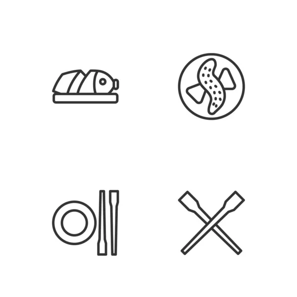 Set Essensstäbchen Mit Teller Fischscheiben Und Serviergurke Auf Dem Symbol — Stockvektor