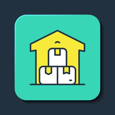 Doldurulmuş depo simgesi mavi arka planda izole edilmiş. Turkuaz kare düğme. Vektör