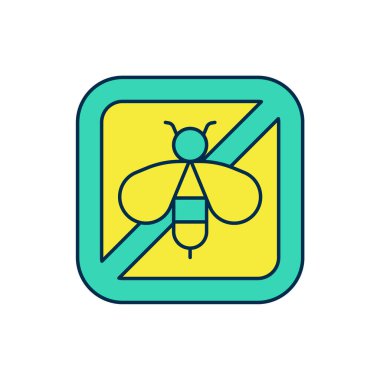 Ana hatlar dolduruldu. Beyaz arkaplan üzerindeki Stop arı simgesi izole edildi. Tatlı doğal yemek. Bal arısı ya da kanat sembollü apis. Uçan böcek. Vektör