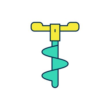 Beyaz arka planda izole edilmiş, kışın balık avlama ikonu olarak kullanılan El matkabı. Vektör