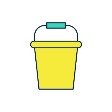 Beyaz arka planda izole edilmiş ana hatlı balık kovası simgesi. Kovadaki balık. Vektör