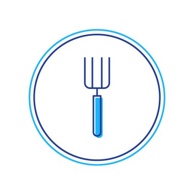 Beyaz arka planda izole edilmiş bahçe yabası simgesi doldurulmuş. Bahçe çatalı işareti. Bahçecilik, tarım, çiftçilik aleti. Vektör