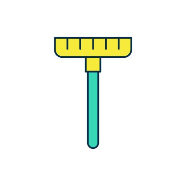 Doldurulmuş bahçe tırmığı simgesi beyaz arkaplanda izole edildi. Bahçecilik, tarım, çiftçilik aleti. Toprak işçisi. Temizlik ekipmanları. Vektör