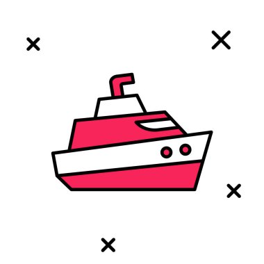 Beyaz arkaplanda izole edilmiş ana hatlı sürat teknesi simgesi. Vektör