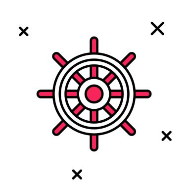 Doldurulmuş ana hatlı direksiyon simgesi beyaz arkaplanda izole edildi. Vektör