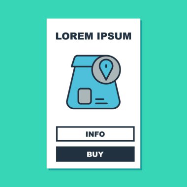 Çevrimiçi sipariş ve fast food dağıtım ikonu turkuaz arka planda izole edildi. Vektör