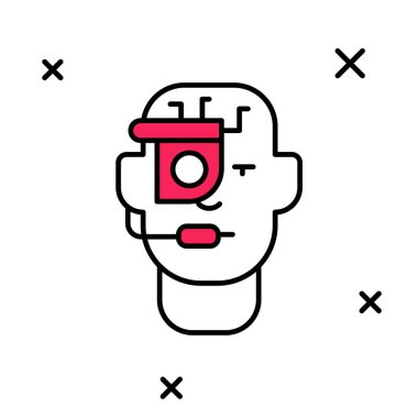 Beyaz arkaplanda izole edilmiş gözlük simgesine yerleştirilmiş akıllı gözlükler. Giyilebilir elektronik, akıllı gözlüklü, kameralı ve ekranlı. Vektör