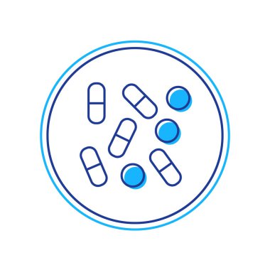 Ana hatlarıyla doldurulmuş tıbbi hap şişesi biyohack ikonu beyaz arka planda izole edilmiş. Eczane biyokorsanlığı. Vektör