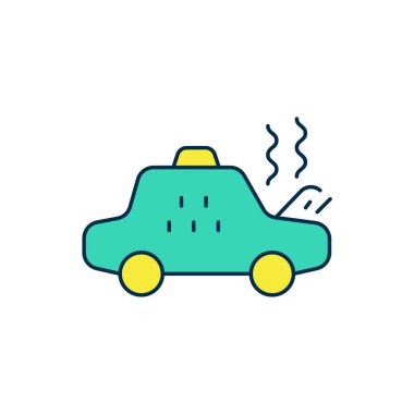 Kırık taksi arabası simgesi beyaz arka planda izole edilmiş. Vektör