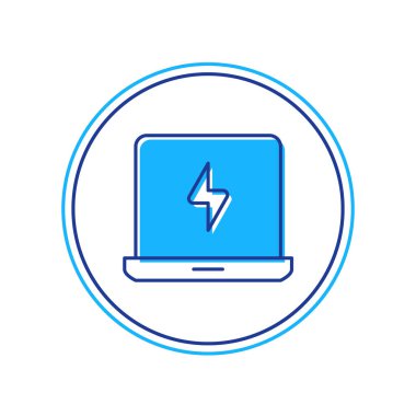 Doldurulmuş dizüstü bilgisayar simgesi beyaz arkaplanda izole edildi. Boş ekran işaretli bilgisayar defteri. Vektör