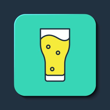 Mavi arka planda izole edilmiş bira ikonu ana hatlarıyla dolu. Turkuaz kare düğme. Vektör