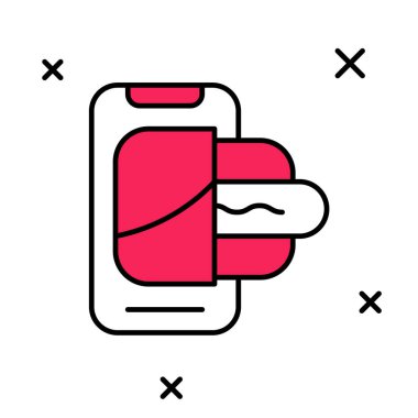 Mobil ikon üzerindeki yiyecek siparişi beyaz arka planda izole edildi. Cep telefonuyla sipariş verin. Restoran yemek teslimatı konsepti. Vektör