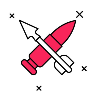 Beyaz arka planda izole edilmiş ok simgesiyle çizilmiş çapraz mermi. Vektör