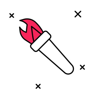 Doldurulmuş Meşale alev simgesi beyaz arkaplanda izole edildi. Sembol ateşi sıcak, alev gücü, alev ve ısı. Vektör