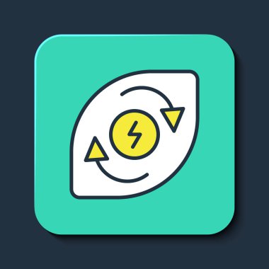 Mavi arkaplanda izole edilmiş ana hatlı su enerji ikonu. Su damlacıklarıyla ekoloji kavramı. Alternatif enerji kavramı. Turkuaz kare düğme. Vektör