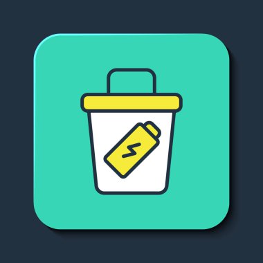 Doldurulmuş çöp kutusu simgesi mavi arkaplanda izole edildi. Çöp kutusu tabelası. Sepet simgesini geri dönüştür. Ofis çöpü ikonu. Turkuaz kare düğme. Vektör