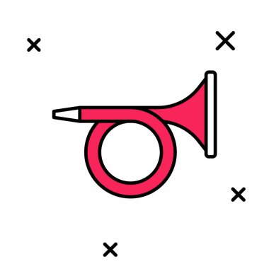 Beyaz arkaplanda izole edilmiş ana hatlı Trompet simgesi. Müzik aleti. Vektör