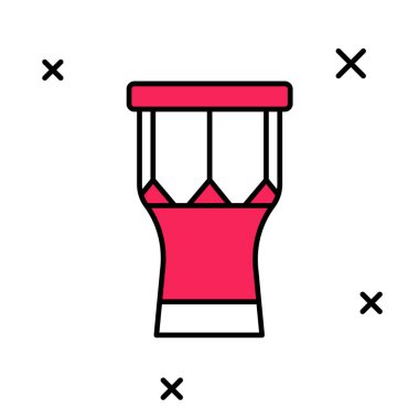 Beyaz arka planda izole edilmiş ana hatlı Afrika vurmalı davul ikonu. Müzik aleti. Vektör