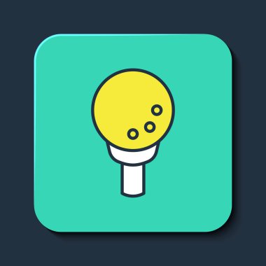 Mavi arka planda izole edilmiş golf topunun ana hatları. Turkuaz kare düğme. Vektör