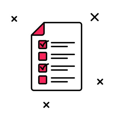 Doldurulmuş Çevrimiçi Sınav, Test, Araştırma veya Kontrol Listesi simgesi beyaz arkaplanda izole edildi. Sınav listesi. E-eğitim konsepti. Vektör