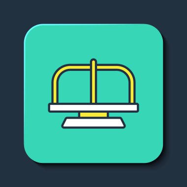 Mavi arkaplanda izole edilmiş ana hatlı atlıkarınca simgesi. Eğlence parkı. Çocuklar için eğlence parkı, eğlence parkı. Turkuaz kare düğme. Vektör