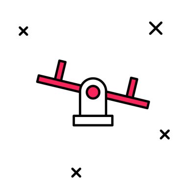 Doldurulmuş ana hatlı Tahterevalli simgesi beyaz arkaplanda izole edildi. Tahterevalli eşit yönetim kurulu. Oyun alanı sembolü. Vektör