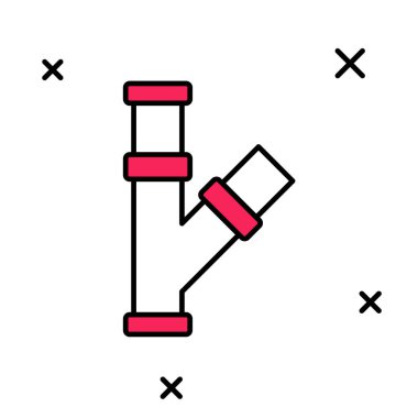 Doldurulmuş sanayi metalik boru ikonu beyaz arka planda izole edilmiş. Tesisat boru hattının farklı şekillerde parçaları. Vektör