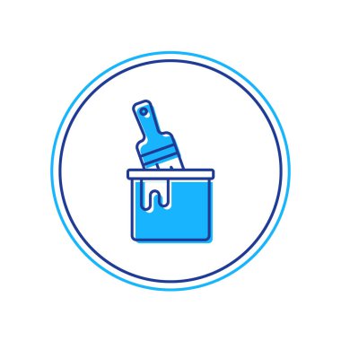 Beyaz arka planda izole edilmiş fırça simgesiyle boyanmış boya kovası. Vektör