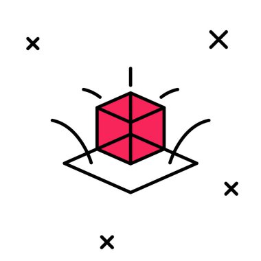 Doldurulmuş 3d model simgesi beyaz arkaplanda izole edildi. Artırılmış gerçeklik mi yoksa sanal gerçeklik mi? Vektör