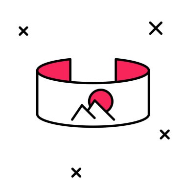 Doldurulmuş 360 derecelik görünüm simgesi beyaz arkaplanda izole edildi. Sanal gerçeklik. 360 derecelik açıyla. Panorama fotoğrafı. Vektör