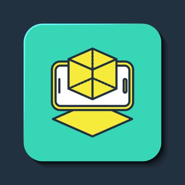 Doldurulmuş 3d model simgesi mavi arkaplanda izole edildi. Artırılmış gerçeklik mi yoksa sanal gerçeklik mi? Turkuaz kare düğme. Vektör