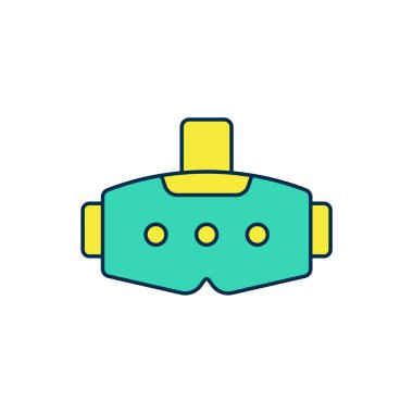 Doldurulmuş Sanal gerçeklik gözlüğü simgesi beyaz arkaplanda izole edilmiş. Stereoskopik 3D VR maskesi. Optik baş monte edildi. Vektör