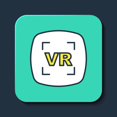 Doldurulmuş Sanal gerçeklik simgesi mavi arkaplanda izole edildi. Gelecekçi VR baş ekran tasarımı. Turkuaz kare düğme. Vektör