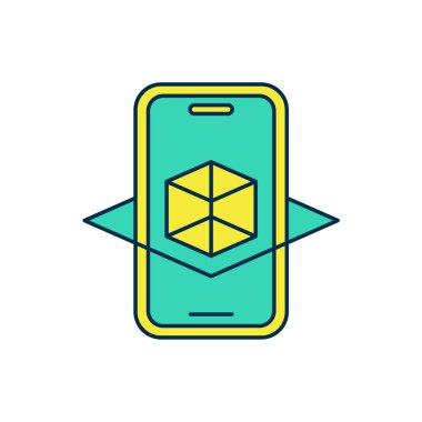 Doldurulmuş 3d model simgesi beyaz arkaplanda izole edildi. Artırılmış gerçeklik mi yoksa sanal gerçeklik mi? Vektör