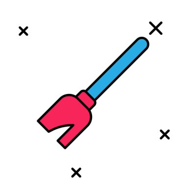 Beyaz arka planda izole edilmiş ana hatlı cadı süpürge simgesi. Mutlu Cadılar Bayramı Partisi. Vektör