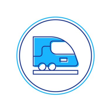 Doldurulmuş yüksek hızlı tren simgesi beyaz arkaplanda izole edildi. Demiryolu seyahati ve demiryolu turizmi. Metro ya da metro hızlı tren taşımacılığını düzene soktu. Vektör