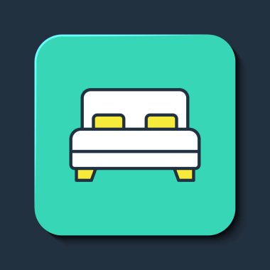 Mavi arka planda izole edilmiş iki ya da bir kişi için büyük yatak. Turkuaz kare düğme. Vektör