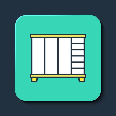 Doldurulmuş Gardırop simgesi mavi arkaplanda izole edildi. Dolap tabelası. Turkuaz kare düğme. Vektör