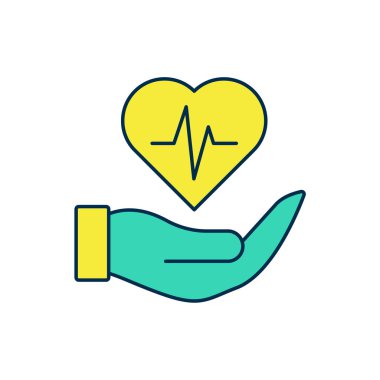 Ana hatları doldurulmuş yaşam sigortası beyaz arka planda izole edilmiş bir el simgesi. Güvenlik, güvenlik, koruma, konsept koruma. Vektör