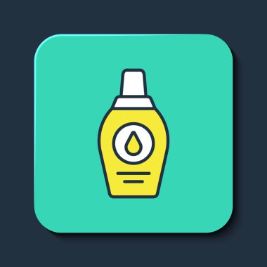 Mavi arka planda izole edilmiş şampuan ikonu ana hatlarıyla dolu. Turkuaz kare düğme. Vektör