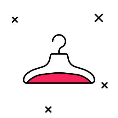 Doldurulmuş ana hatlı elbise dolabı simgesi beyaz arkaplanda izole edilmiş. Vestiyer ikonu. Kıyafet servis sembolü. Çamaşır askı tabelası. Vektör