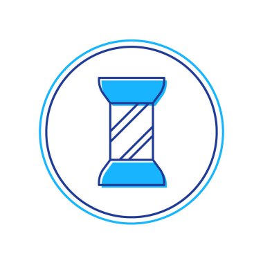 Beyaz arkaplanda izole edilmiş makara simgesi üzerindeki ana hatlı dikiş ipliği. İplik makarası. İplik kutusu. Vektör