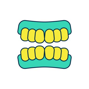 Doldurulmuş protez model simgesi beyaz arkaplanda izole edildi. Üst çenenin dişleri. Diş konsepti. Vektör