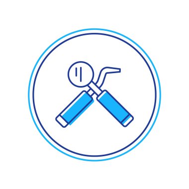 Doldurulmuş dış hat kontrol aynası ve sonda simgesi beyaz arkaplanda izole edilmiş. Kaşif pulluğu. Diş muayenesi. Vektör