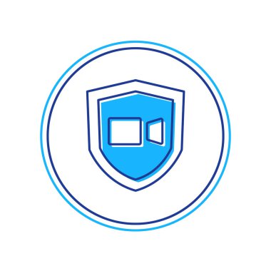 Beyaz arkaplanda izole edilmiş ana hatlı görüntülü sohbet ikonu. Çevrimiçi iş görüşmesi formu. Uzak proje yönetimi. Vektör